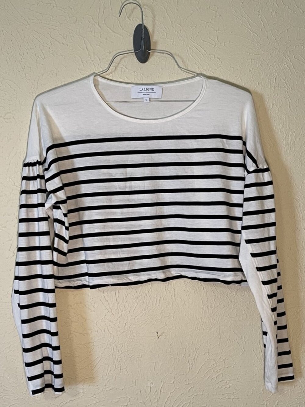 La Ligne Blue and White Striped Crop Top, Size Medium